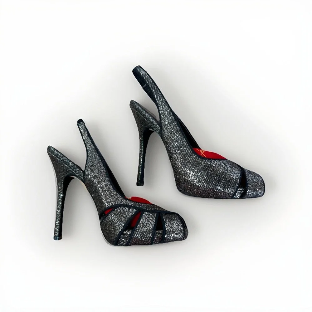 Jean-Michel Cazabat JM-Oriana Heels Black Bronze Glitter Slingback Peep Toe Sz 7